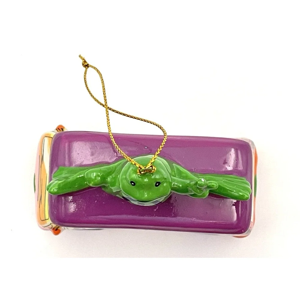 Peace Frogs VW Bus Inspired‎ Ceramic Christmas Tree Ornament Rainbow Hippie